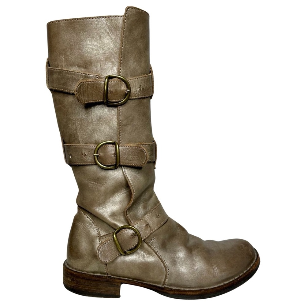 FIORENTINI + BAKER metallic distressed leather boots straps buckles size 37 1/2